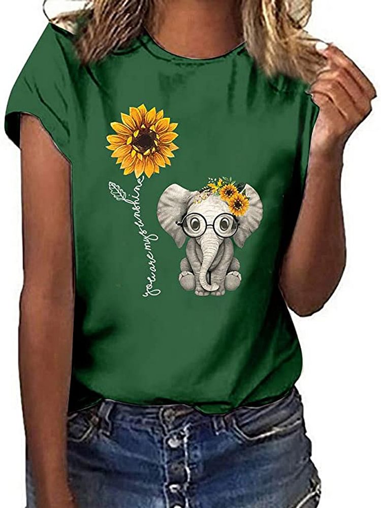 Womens Casual Summer O-Neck T-Shirt Printed Blouse