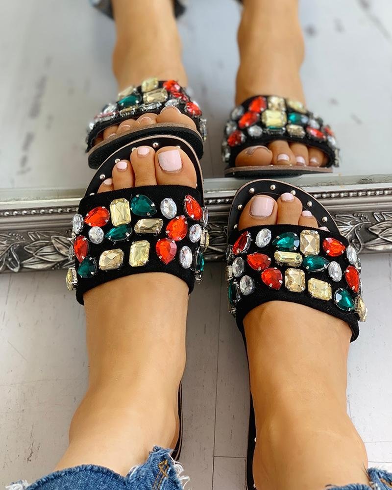 Women's Open Toe Studded Design Flat Sandals-Allyzone-Allyzone