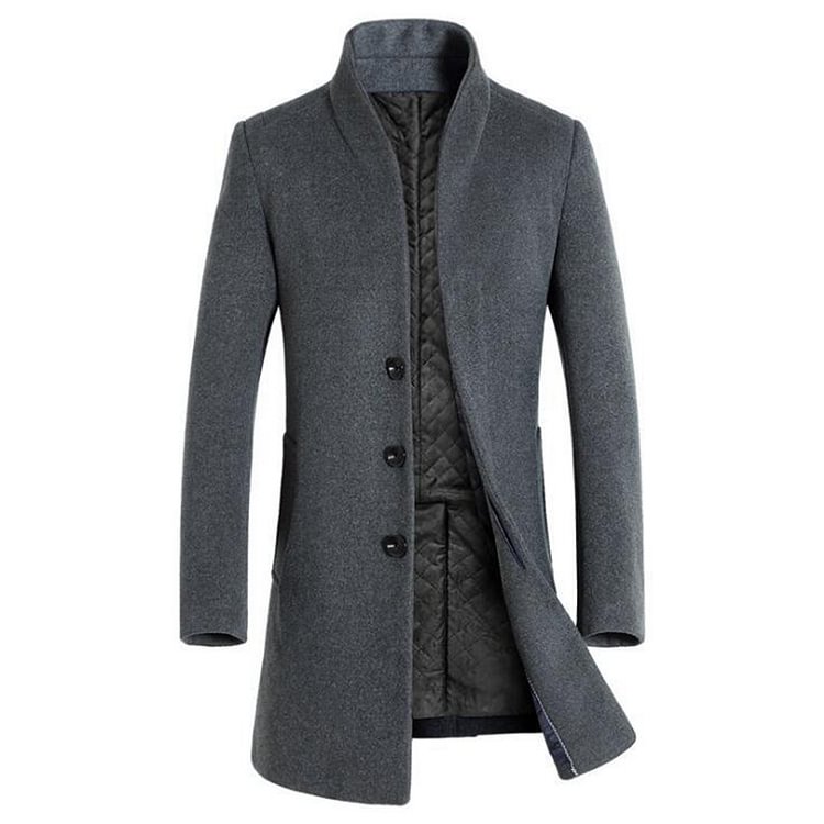 BrosWear Men's Stand Collar Plus Fleece Coat gray