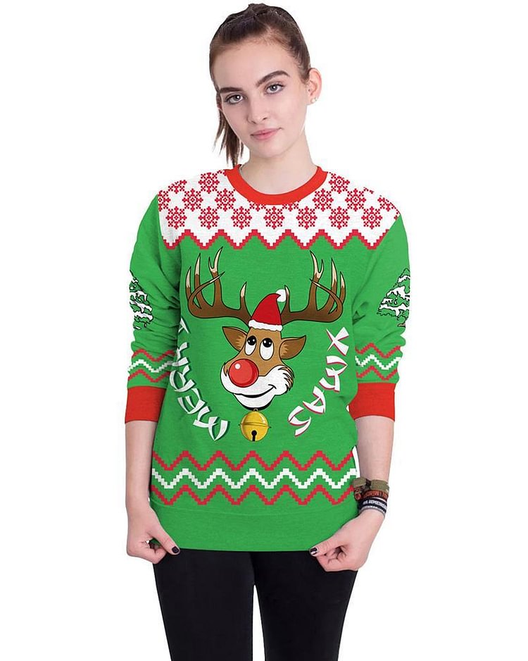 Mayoulove New Christmas Red Nosed Reindeer Rudolf Printed Pullover Sweatshirt-Mayoulove