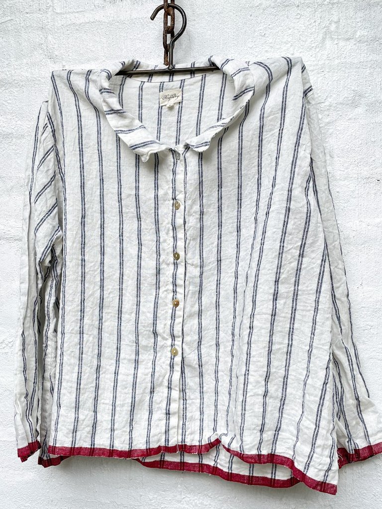 Women's Striped Pattern Shirt Collar Casual Shirt