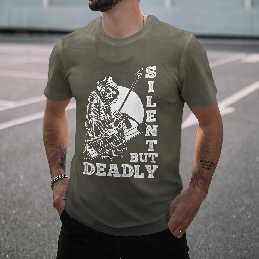 Minnieskull Silent But Deadly Skeleton Print Round Neck T-shirt - Minnieskull