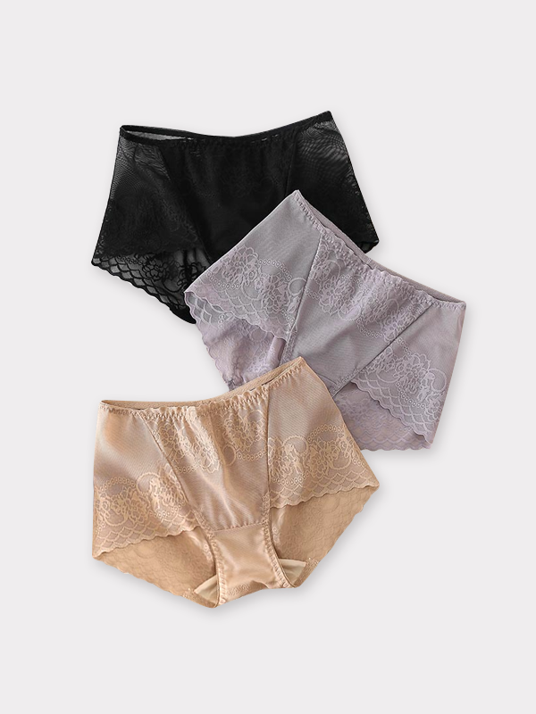 High Waist Silk Panties Lace Sexy Comfortable Style 3-Pack