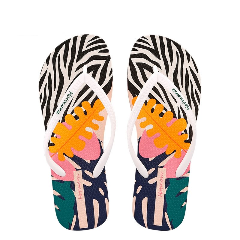 Women’s Zebra Leaves 3D Printing Flip Flops Non-slip Slippers