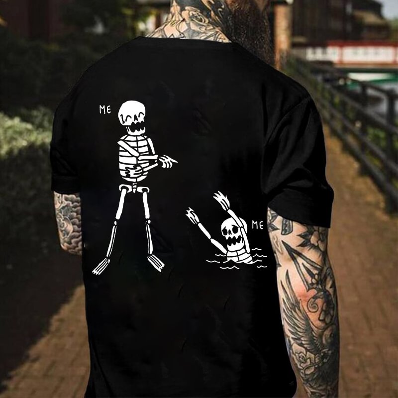 Funny Skeletons Print Crew Neck Streetwear Black T-shirt - Krazyskull