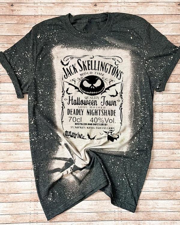 Halloween Bleached Grey Printed Short Sleeve T-Shirt-Mayoulove