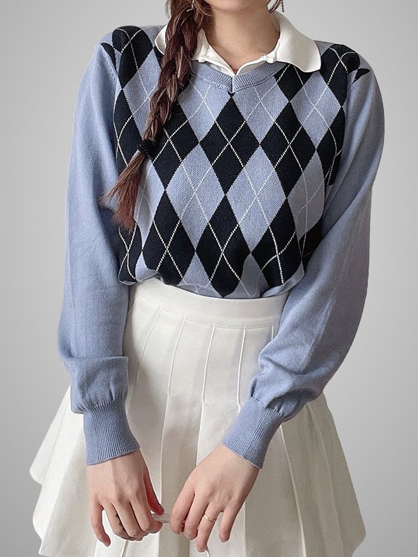 Basic Geometric Color-block Loose Sweater