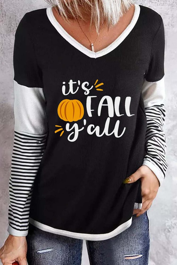 Women's Pullovers Striped Letter Pumpkin Pullover-Mayoulove