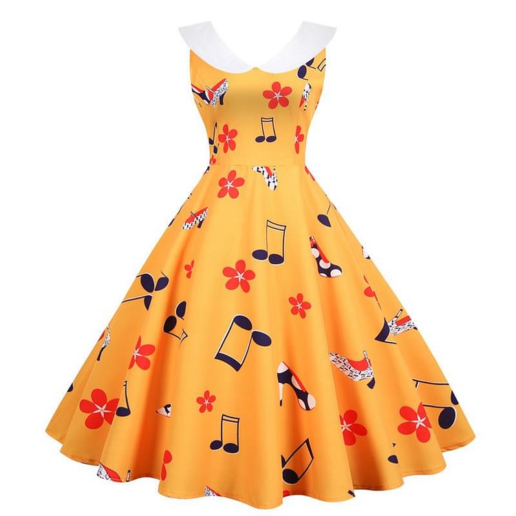 Mayoulove 50s Dresses Sleevelss Floral Peter Pan Collar Plus Size Ballroom Midi Dresses-Mayoulove