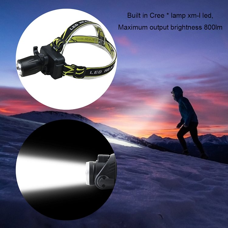 800LM T6 LED Headlight Zoomable 3 Modes Torch Fishing Hunting Flashlight