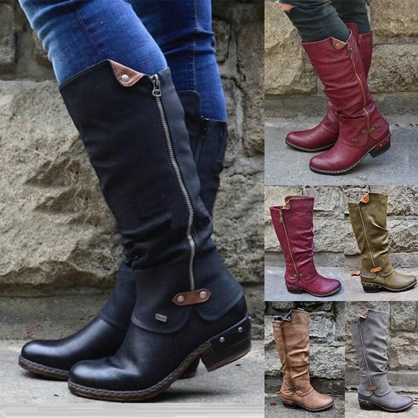 Winter Women's Fashion Causal Knee High Boots Ladies Leather Long Boots Plus Size 35-43