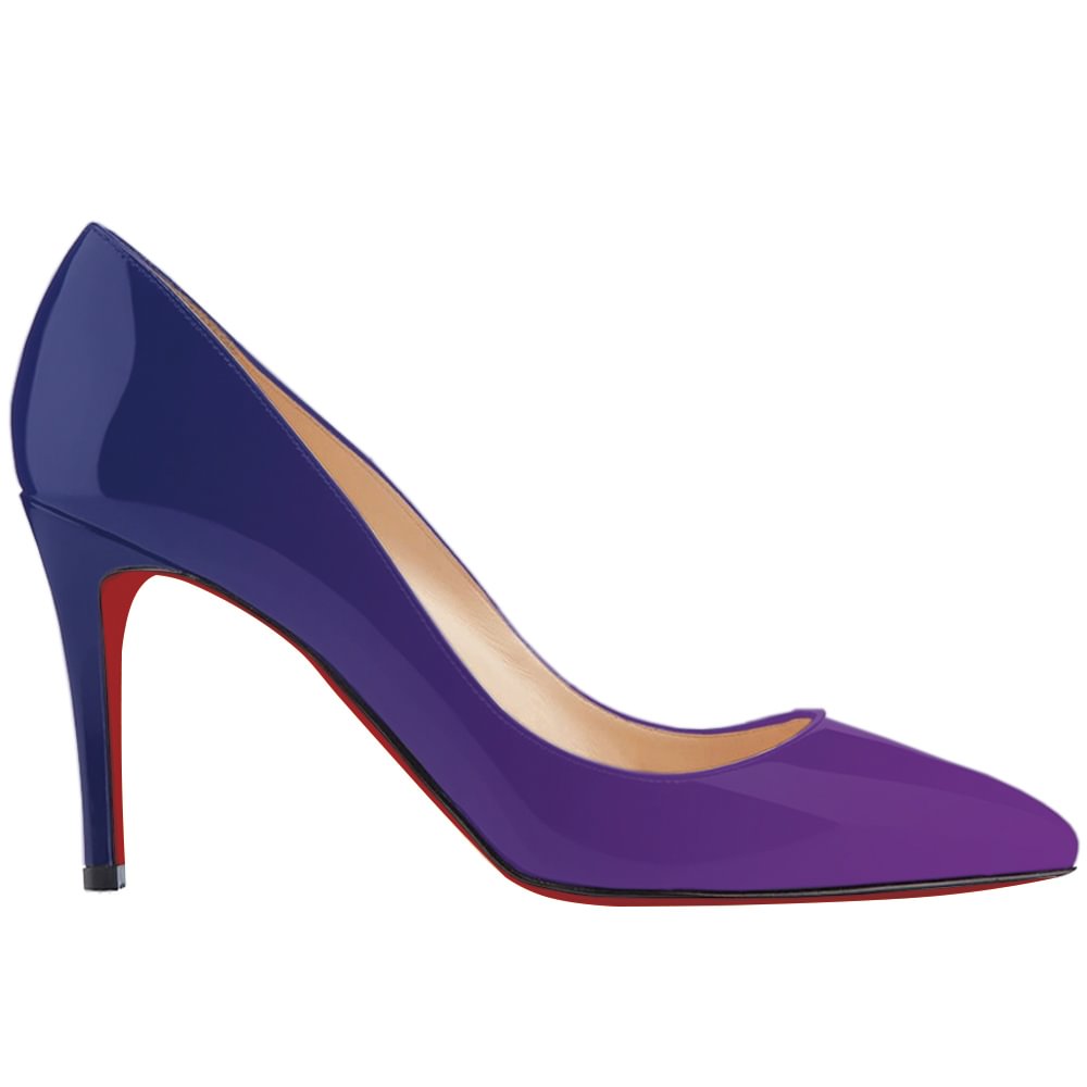90mm Middle Heels Pointy Toe Pumps Blue Purple Gradient Color Patent-vocosishoes