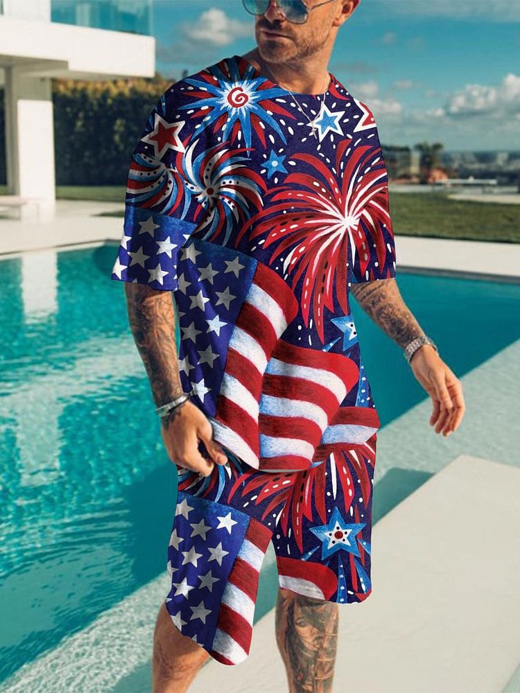 Men's Holiday Contrast Color Fireworks Printing Sports Suit