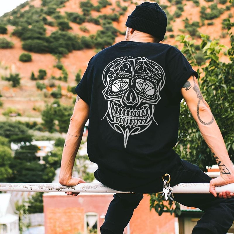 UPRANDY Diamond Skull Printed Black Men's T-shirt -  UPRANDY