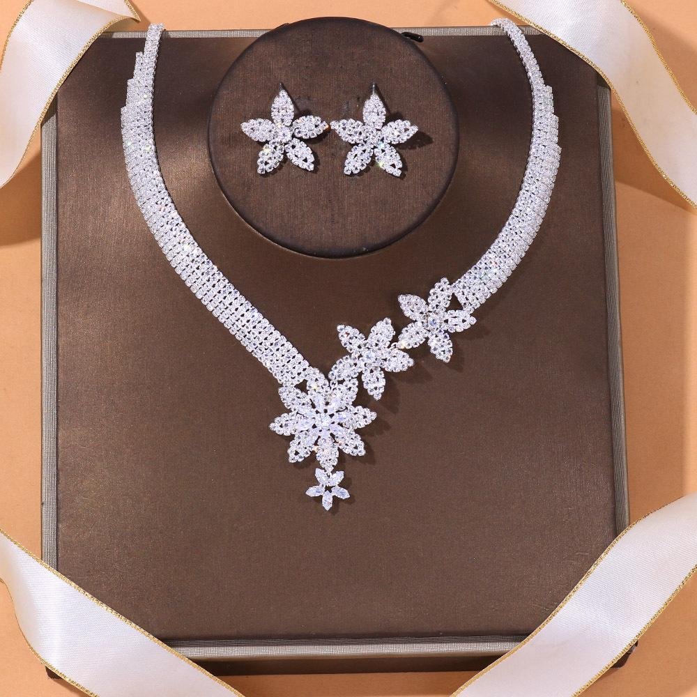 Flowers Necklace and Earrings Jewelry Set-VESSFUL