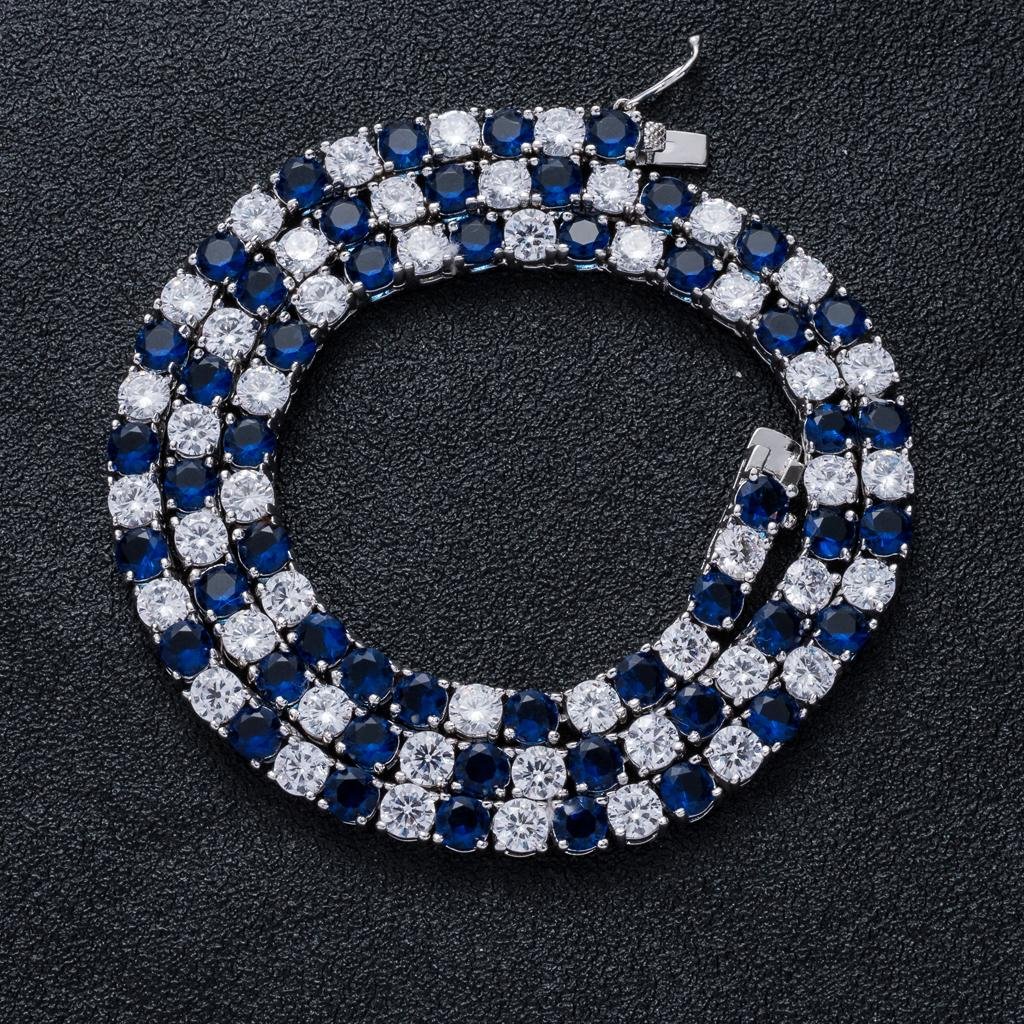 4MM Iced Out Tennis Chain Silver Blue CZ Necklace Jewelry-VESSFUL