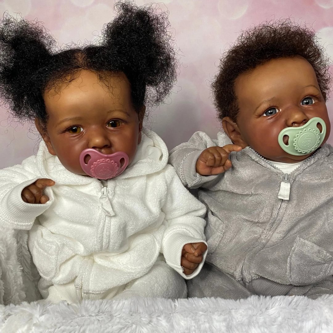 African American 20" Winsome Yared & Onika Verisimilitude Twins Boy and Girl Reborn Baby Doll