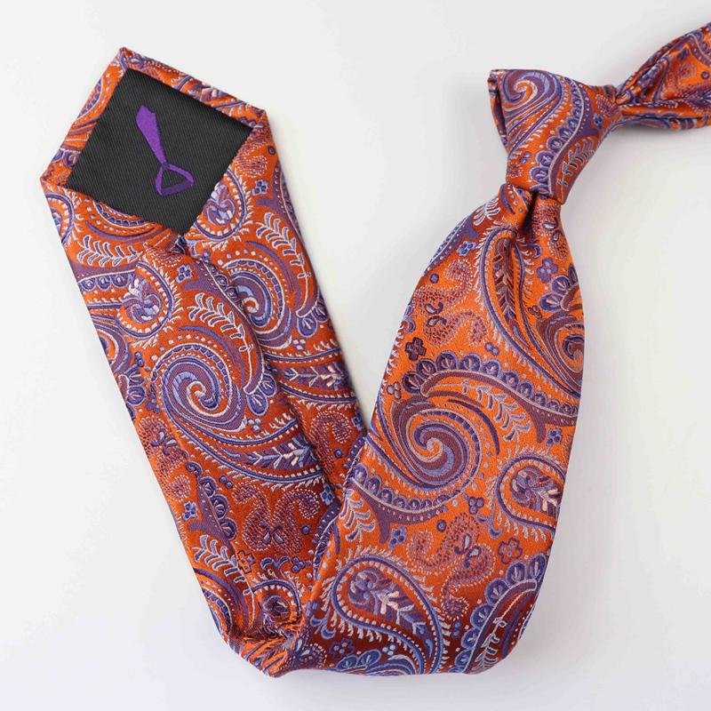 Cravate en soie orange à imprimé cachemire-Soie Plus