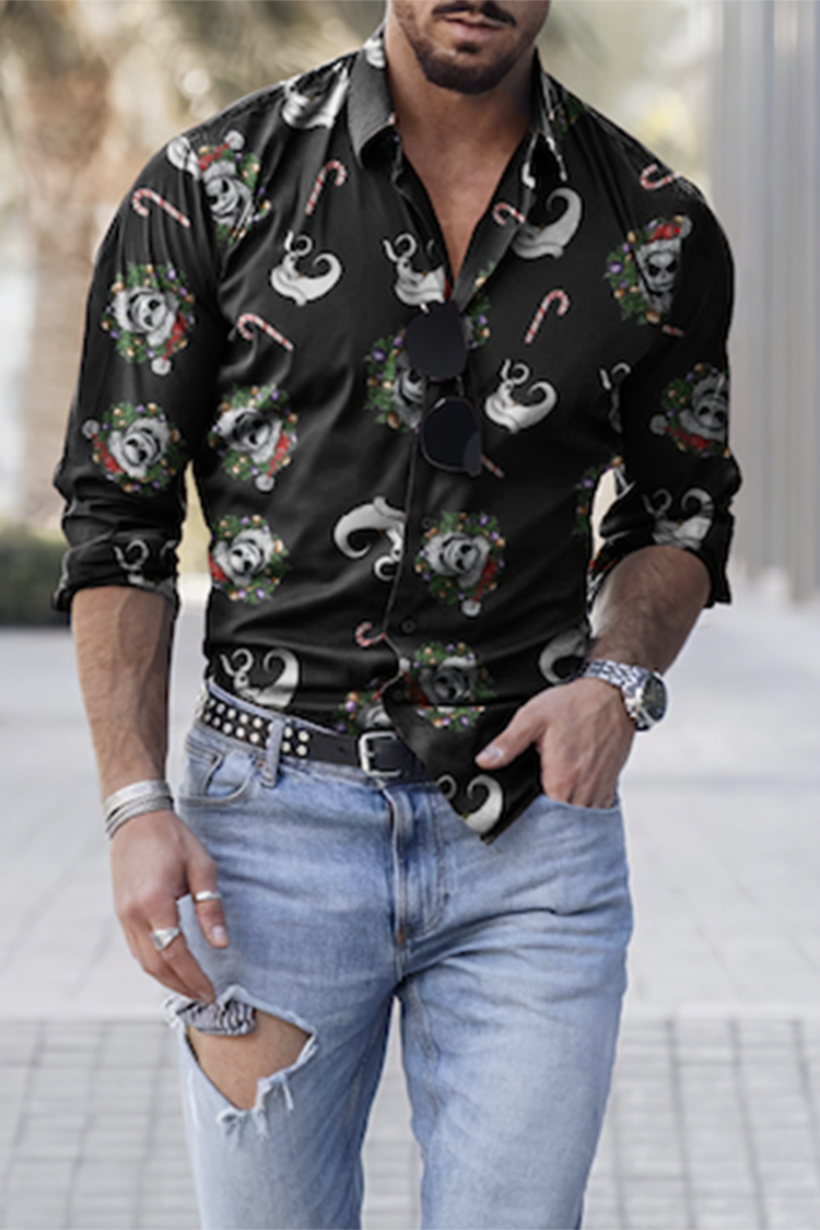 BrosWear Men's Christmas Pattern Long Sleeve Shirt