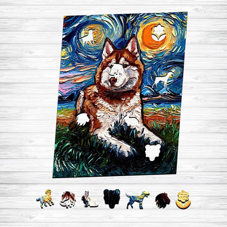 Van Gogh Starry Sky - Alaskan Dog Wooden Puzzle