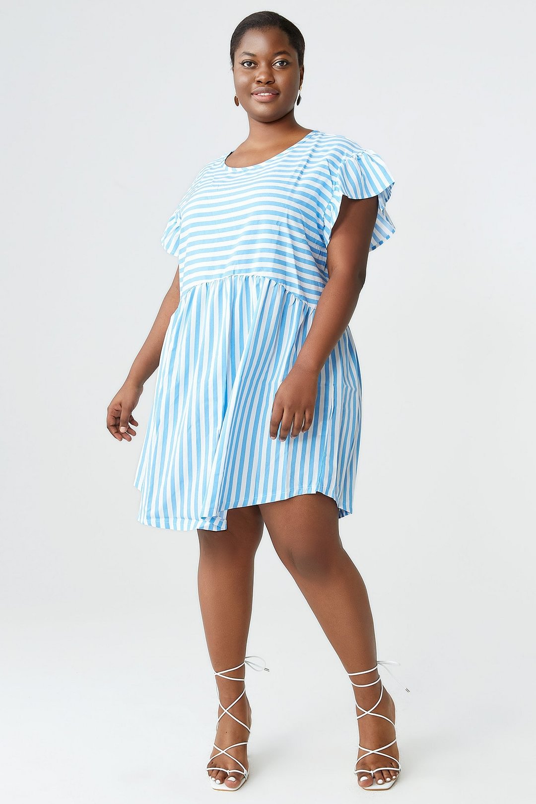 Ruffled-sleeved Striped Mini Dress P14497