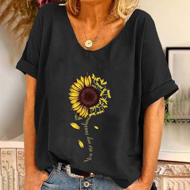 You Are My Sunshine Printed Sunflower Hippie T-shirt