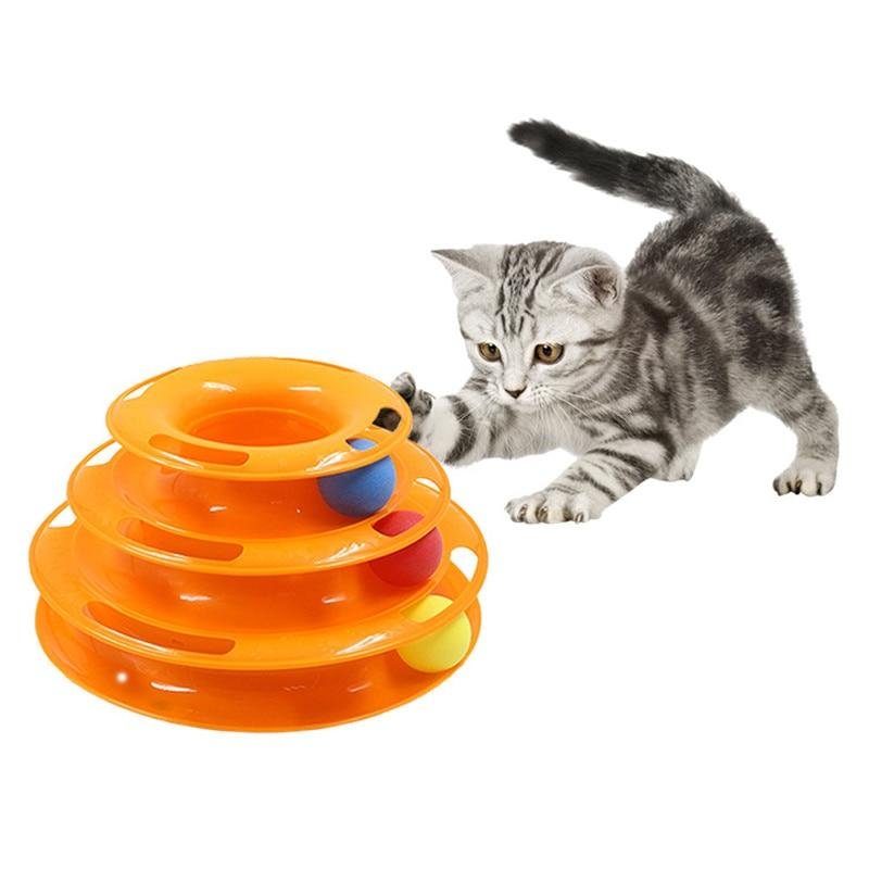 Three Levels pet cat toy Tower Tracks Disc cat Intelligence Amusement triple pay disc cat toys ball Training Amusement plate - Arlopo