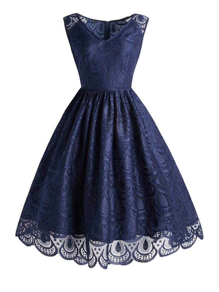 Mayoulove 1950s Lace Patchwork Sleeveless Aline Dress-Mayoulove