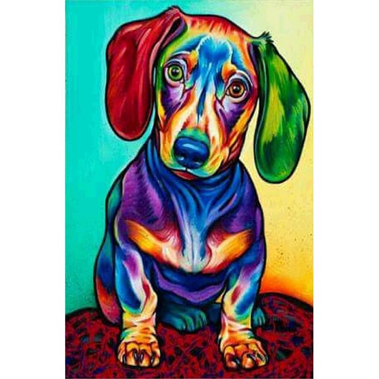 Colorful Dog Round Part Drill Diamond Painting 25X35CM(Canvas)-gbfke