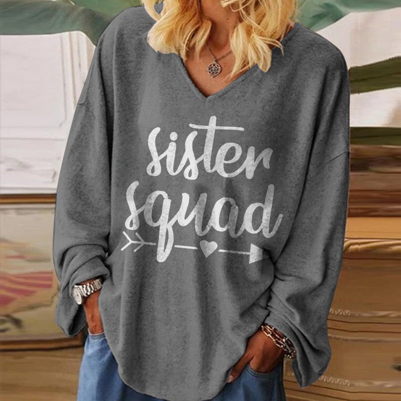 Sister Squad Printed V-neck T-shirt