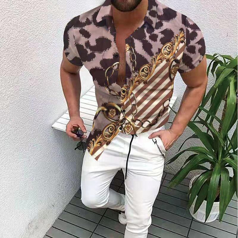 Leopard/Zebra Print Short Sleeve Men's Beach Shirts-VESSFUL