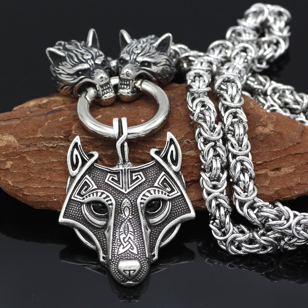Handmade Massive Stainless Steel Wolf Head Necklace With Nordic Wolf Pendant / Techwear Club / Techwear