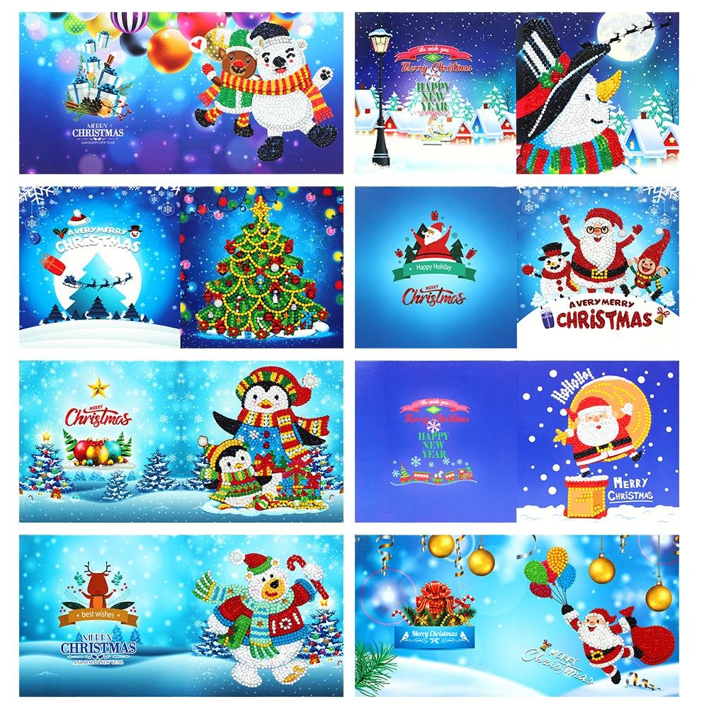 8pcs 5D DIY Partial Special Drills Diamond Painting Xmas Christmas Greeting Cards Party Gifts