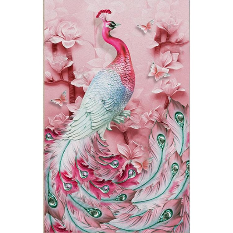 Pink Peafowl Round Full Drill Diamond Painting 40X30CM(Canvas) gbfke