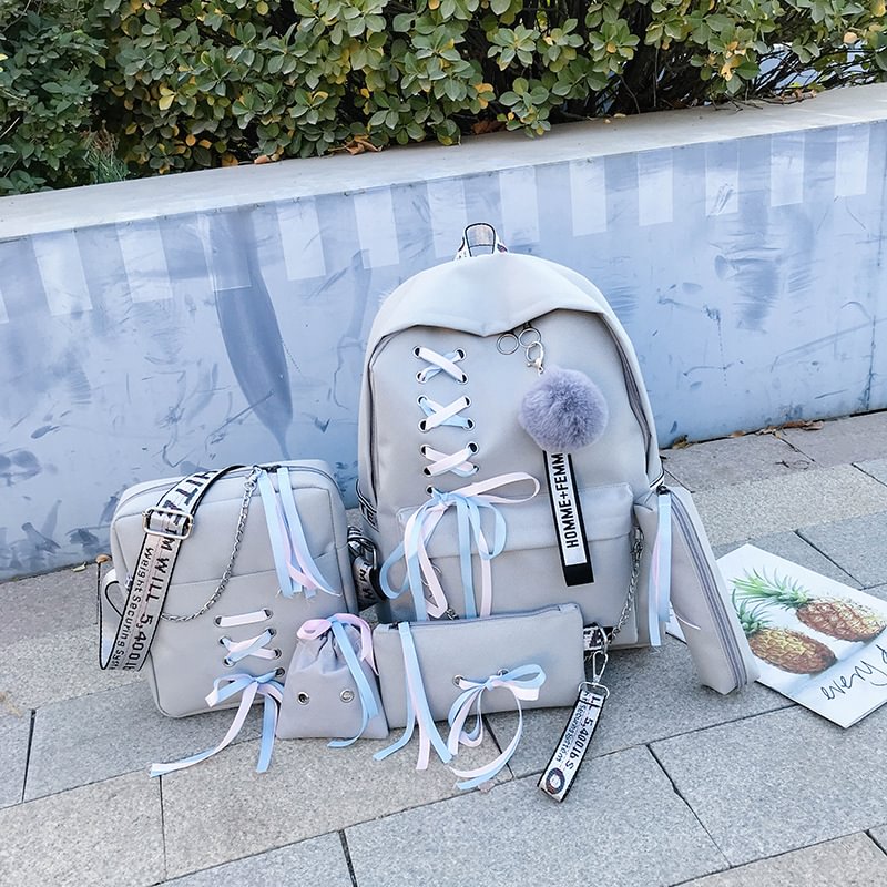 5 Pcs/Set Korean Version Canvas Backpacks Middle School Student Bookbag For Teenager Girls Travel Children Schoolbag、、sdecorshop