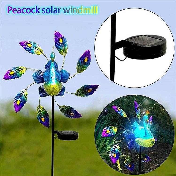Metal Windmill Painted Peacock Decorative Stakes Solar Light Spinners Windmill For Garden Decor - tree - Codlins