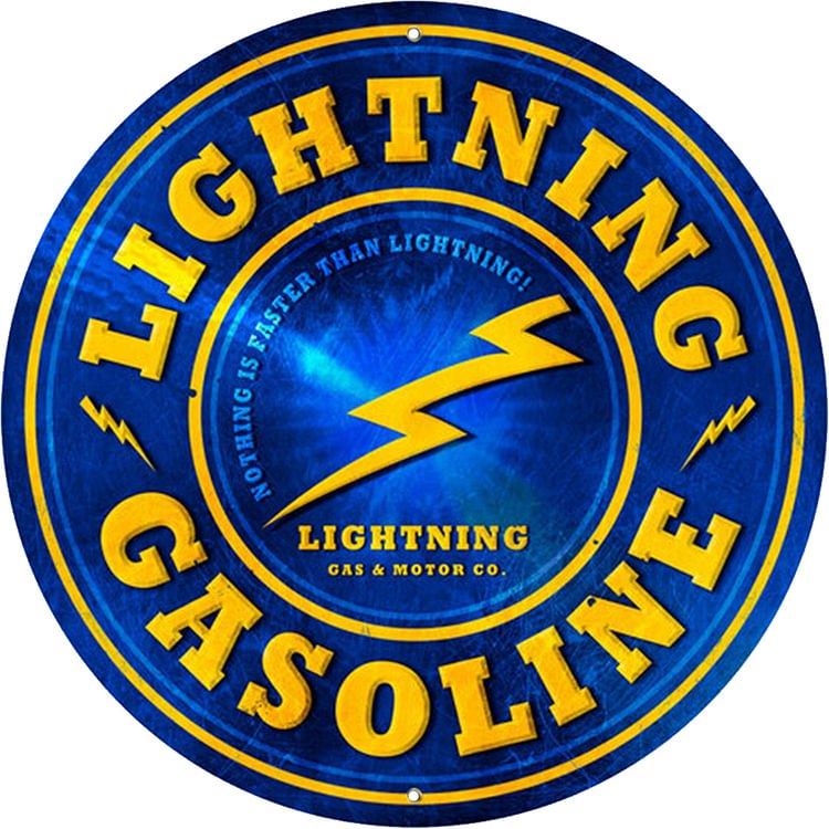 Lightning Gasoline - Round Vintage Tin Signs/Wooden Signs - 30x30cm