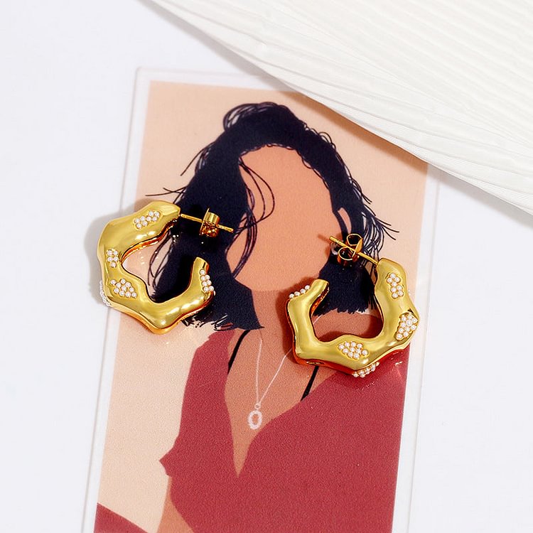 French vintage 3D pearl irregular wave earrings