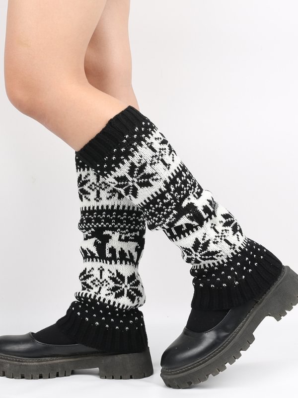 Christmas Costumes Snow & Elk Intarsia Knitted Leg Warmers