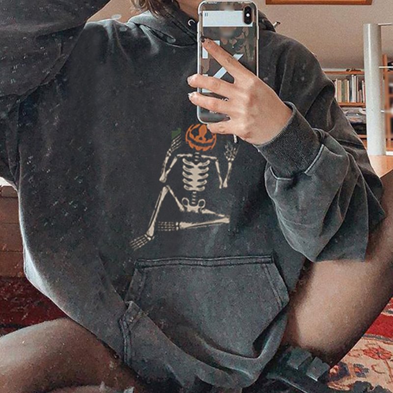   Halloween Skull Skeleton pumpkin man selfie print hoodie - Neojana