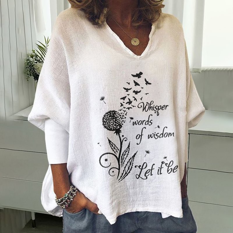 Whisper Words Of Wisdom Printed Dandelion Long Sleeves T-shirt