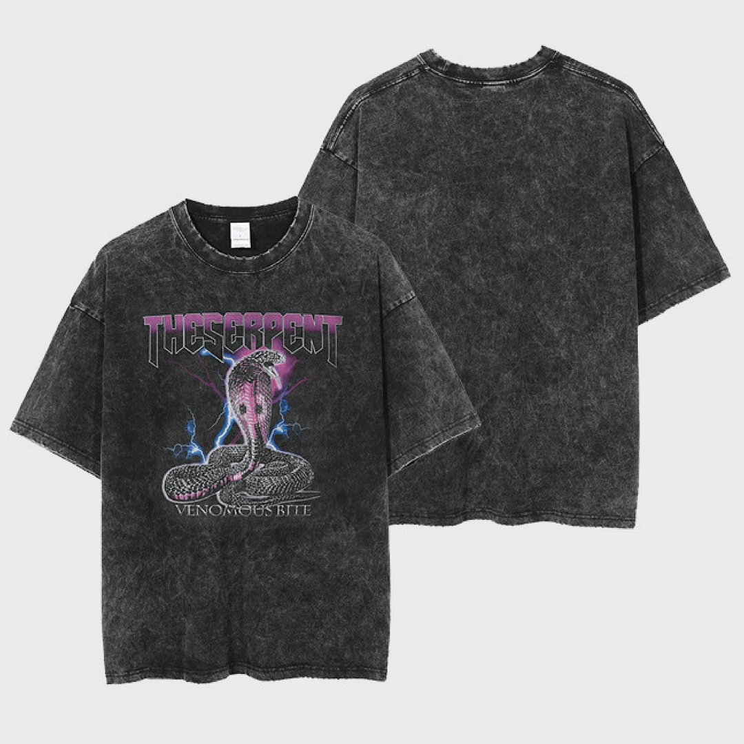 Men Hip Hop Streetwear Vintage Lightning Serpent Print Punk Gothic Cotton Tshirts 2022 Harajuku Retro Short Sleeve Tees / Techwear Club / Techwear