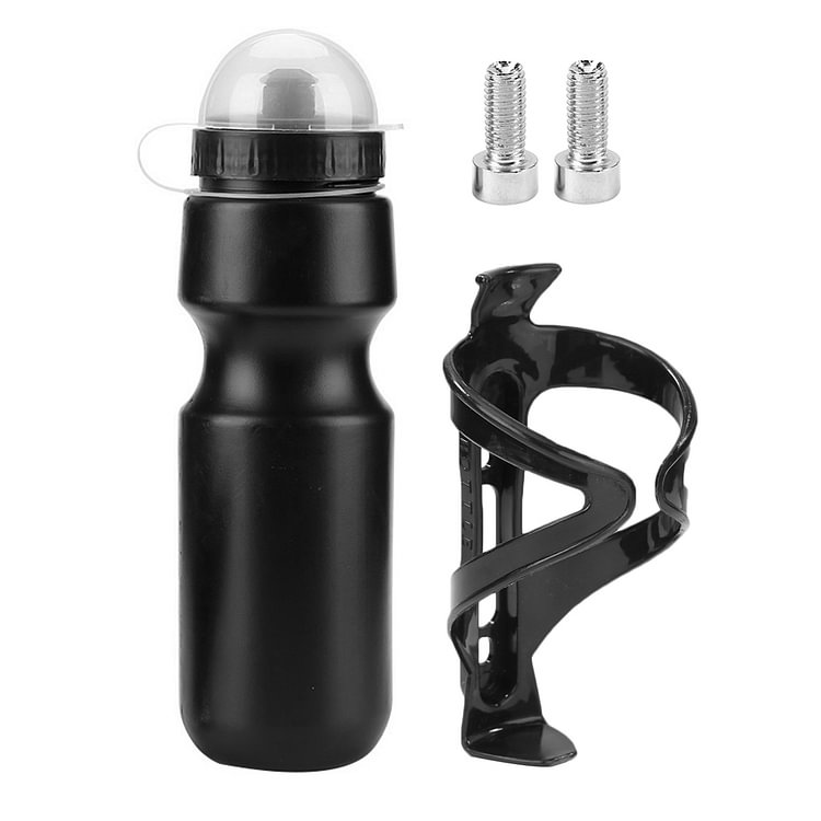 650ml Mountain Bike Bicycle Water Bottle+Holder Cage Mount Screw (Black)