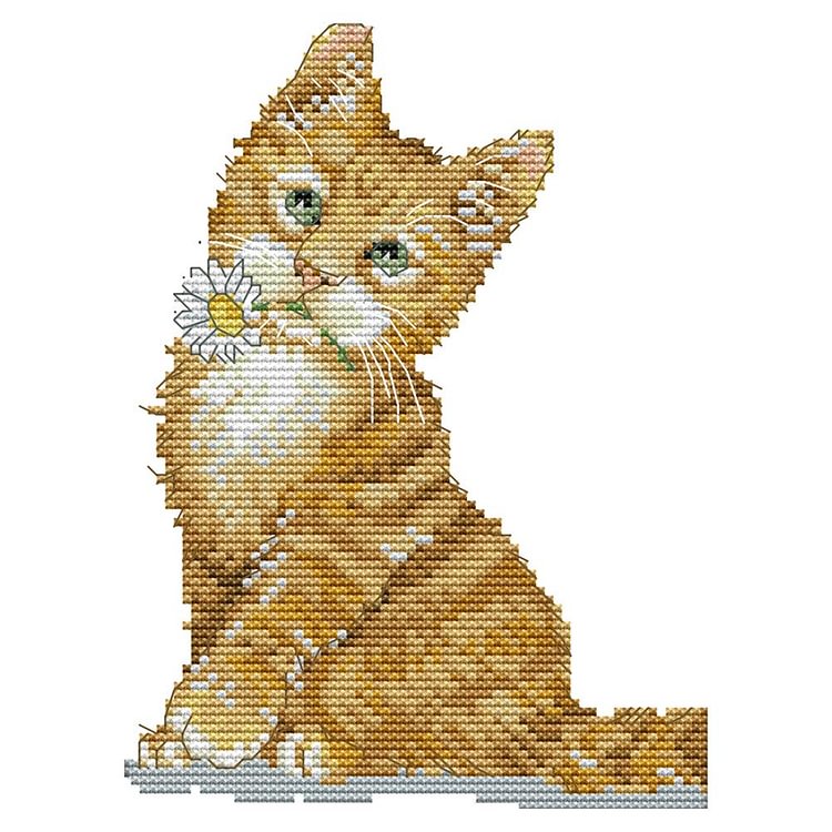 Cat with flowers - 14CT Stamped Cross Stitch - 17*21cm