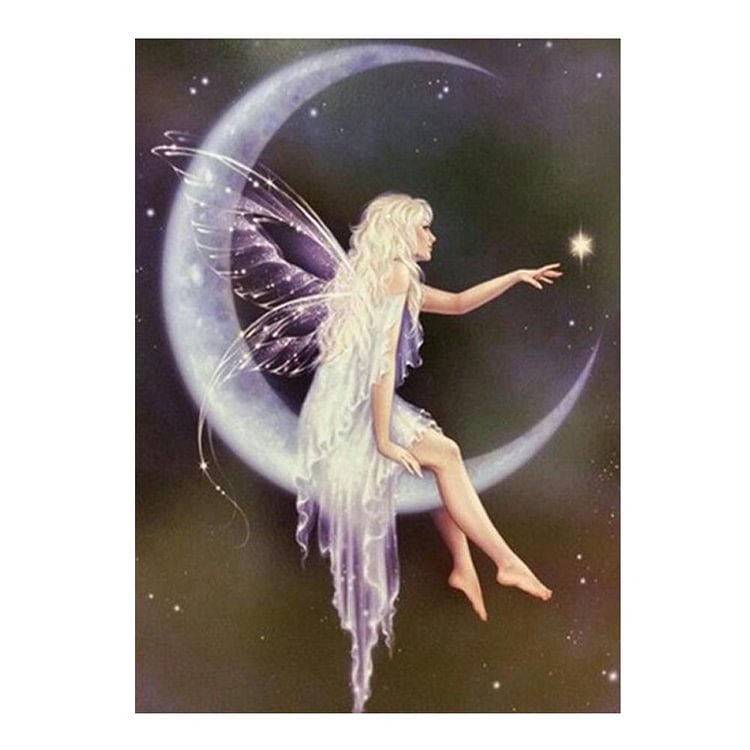 Angel on Moon - Special Shaped Diamond Painting - 30*40CM