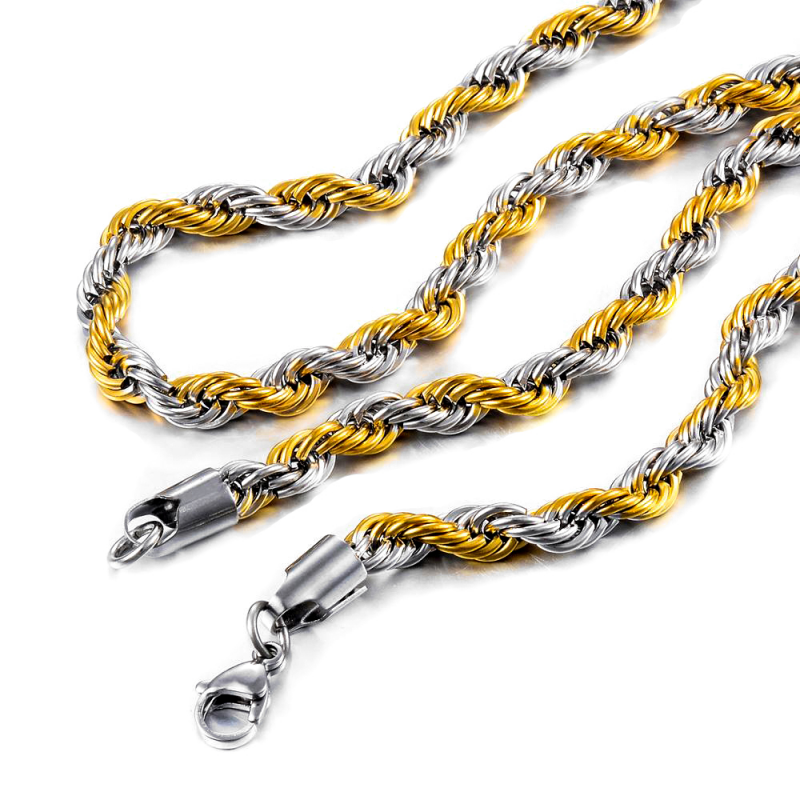 2MM/3MM/4MM Hip Hop Two Tone Rope Chain Men Women Necklace-VESSFUL