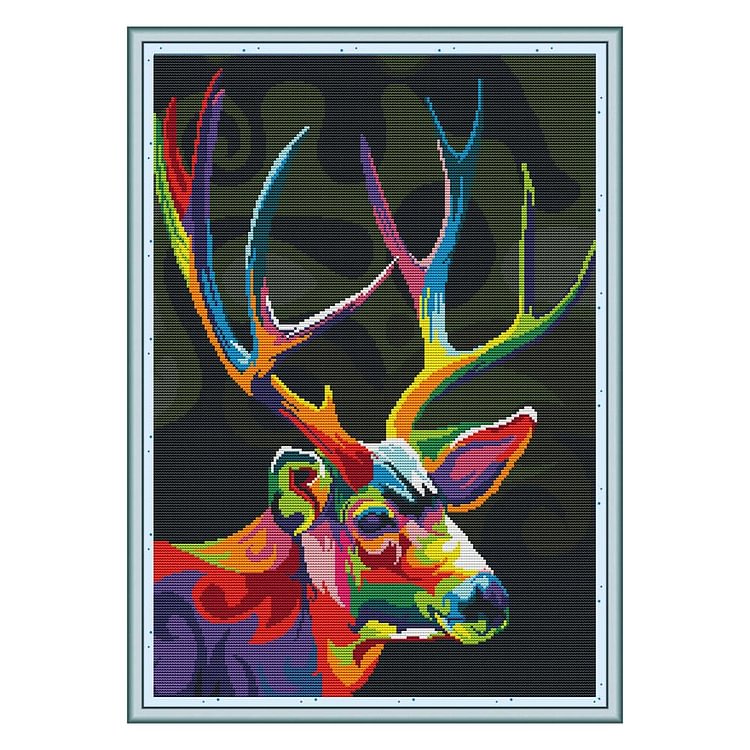 (14Ct/11Ct Counted/Stamped) Colorful Deer - Cross Stitch Kit 39*52CM