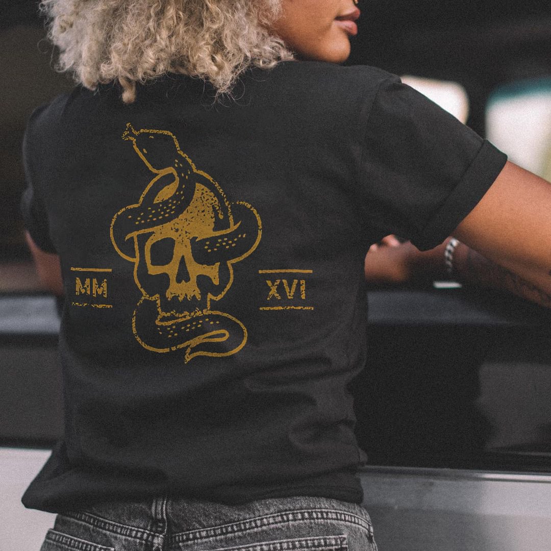 Skeleton and snake printed designer T-shirt - Krazyskull