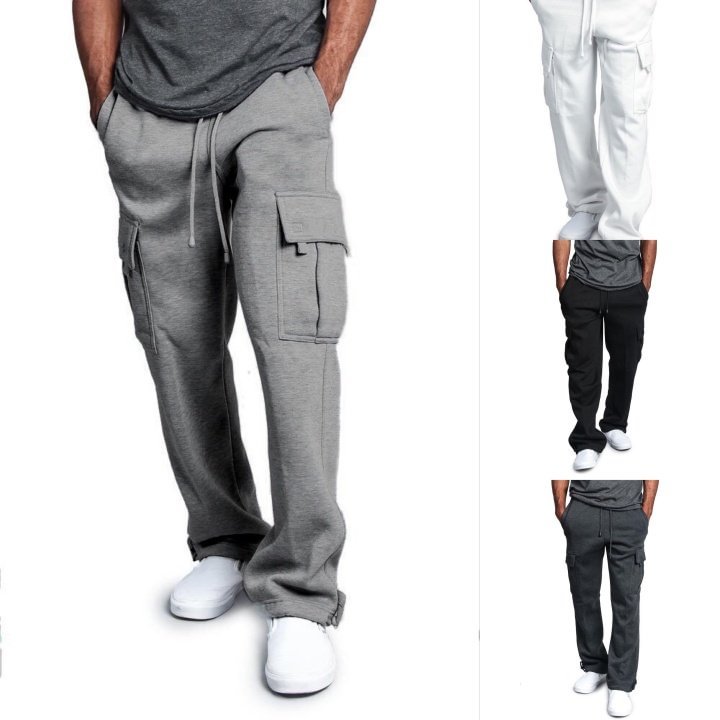 Men's Cotton Casual Loose Straight Multi-Pocket Sweatpants Cargo Pants