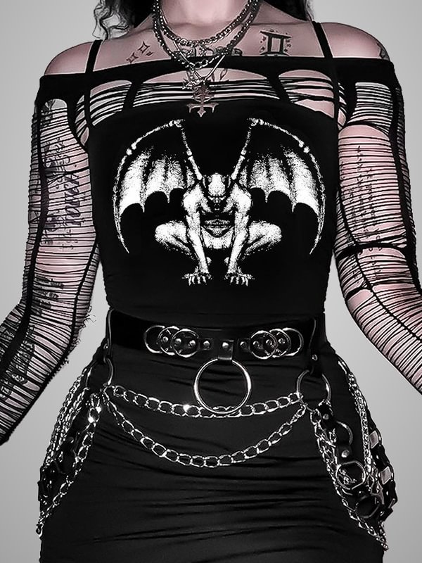 Goth Graphic Bat Backless Crop Tube Top